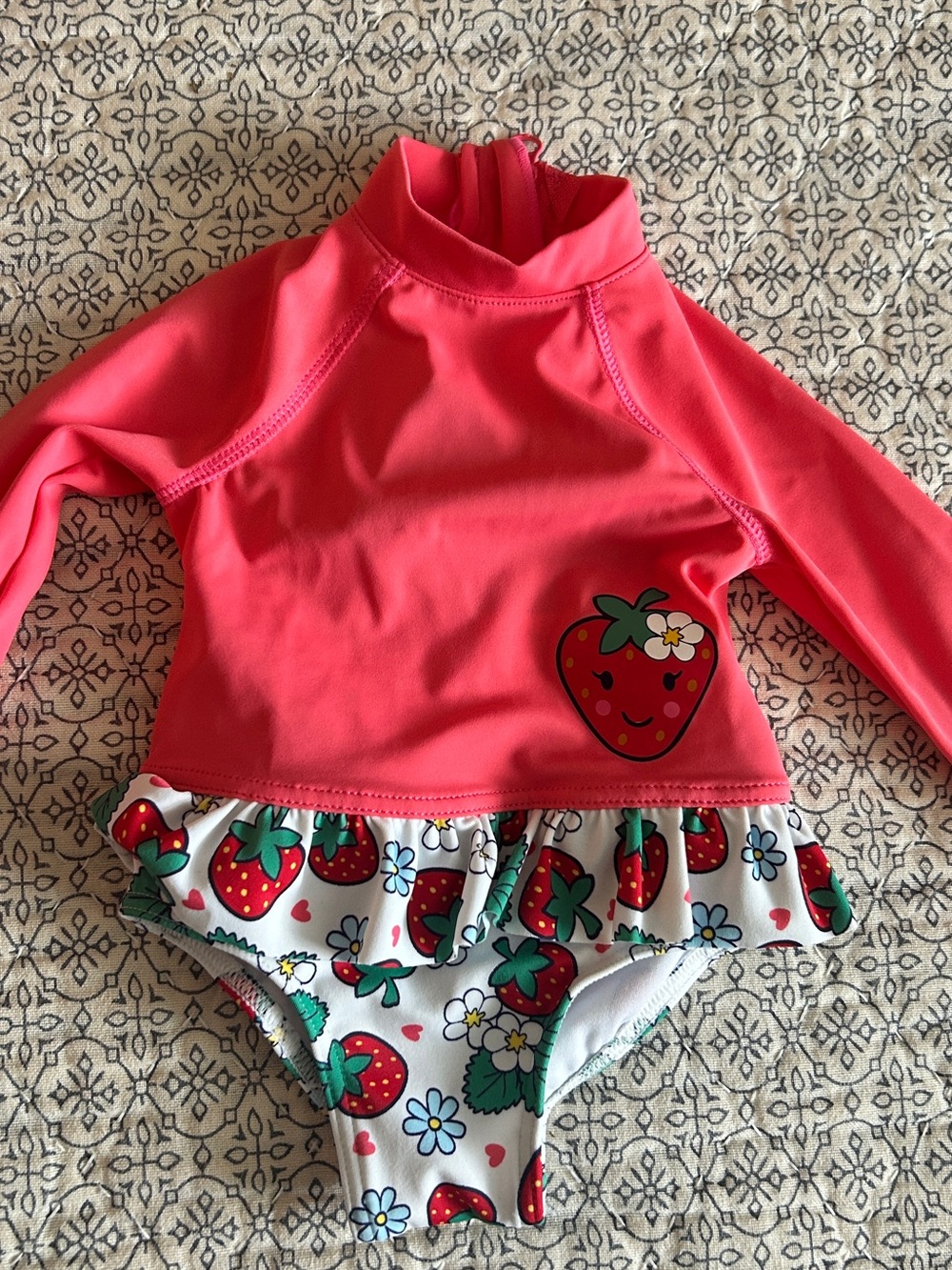 Girls' Pink Strawberry Rash Guard Swimsuit